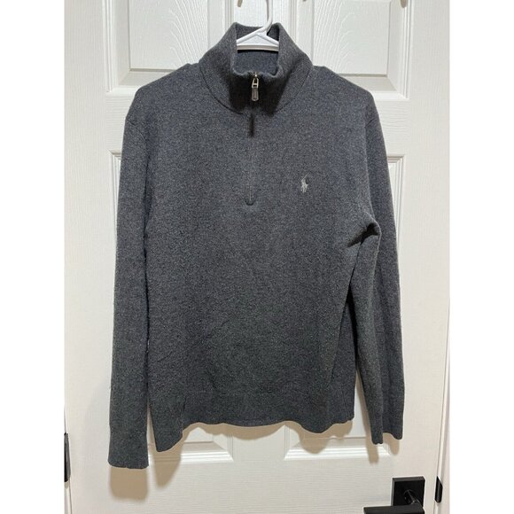 Polo Ralph Lauren Cashmere Gray Charcoal 1/4 Zip Sweater Size Medium Mint! - Picture 1 of 12